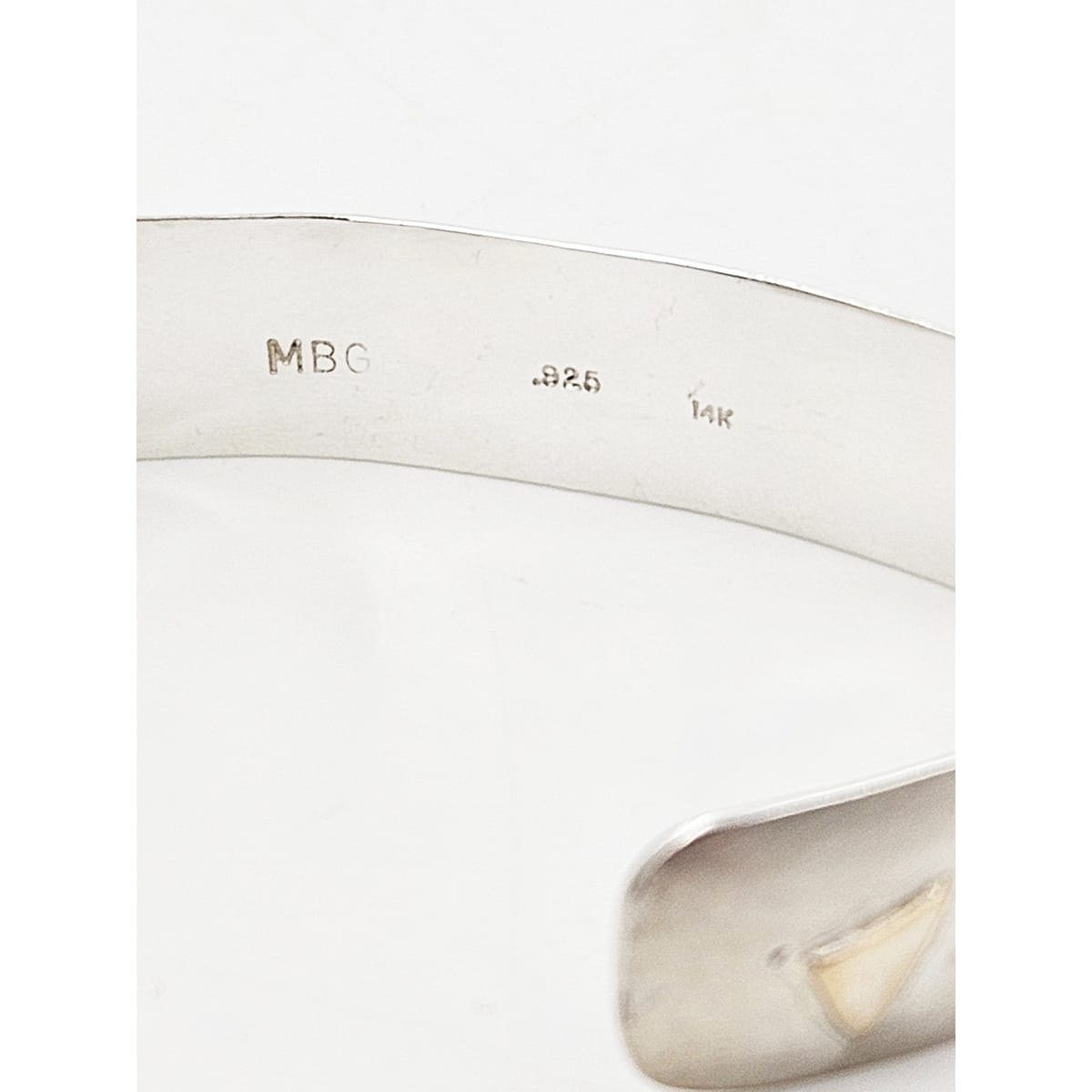 MBG Jewelry Sterling & 14k Gold Artisan Signed MBG Modernist Cuff Bracelet