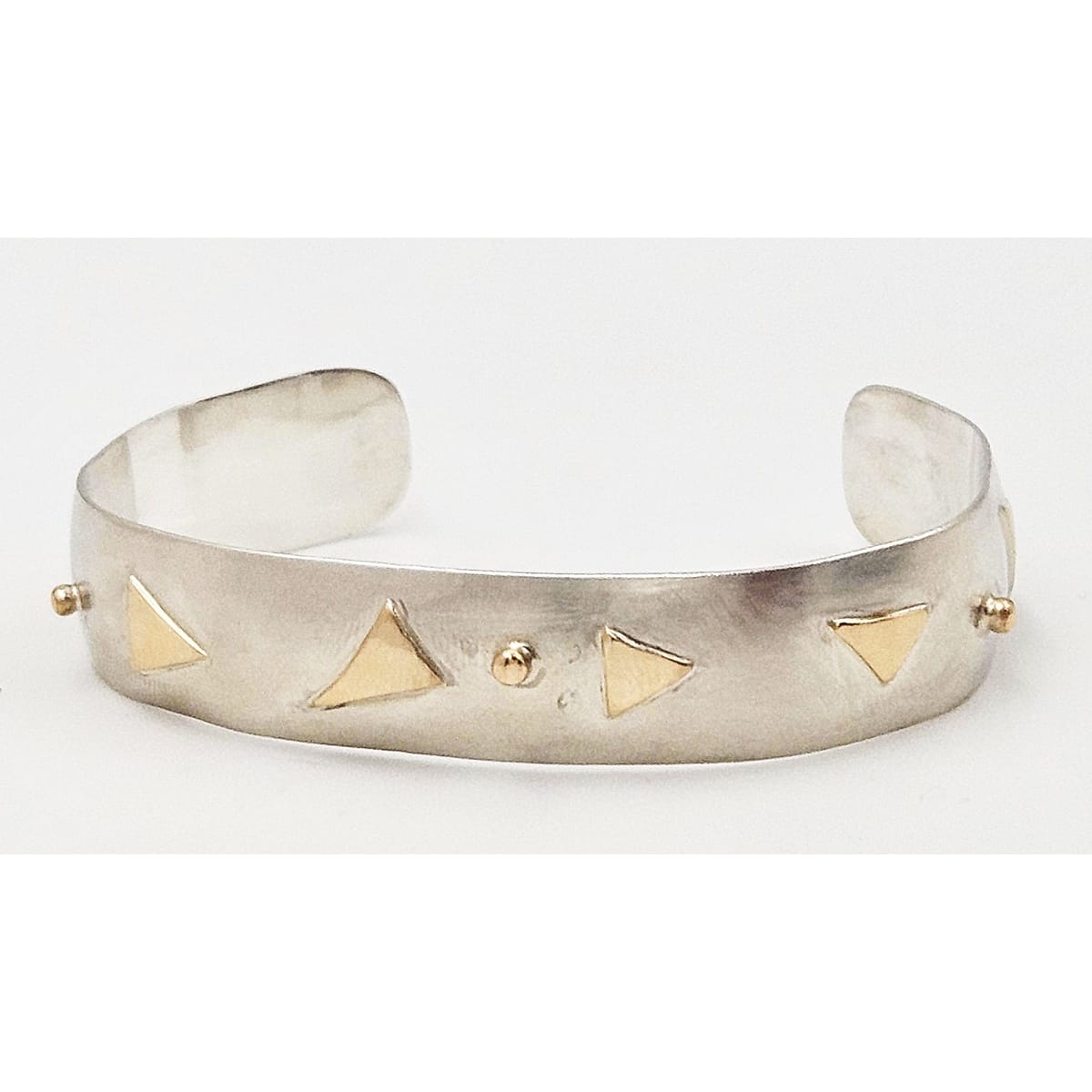 MBG Jewelry Sterling & 14k Gold Artisan Signed MBG Modernist Cuff Bracelet
