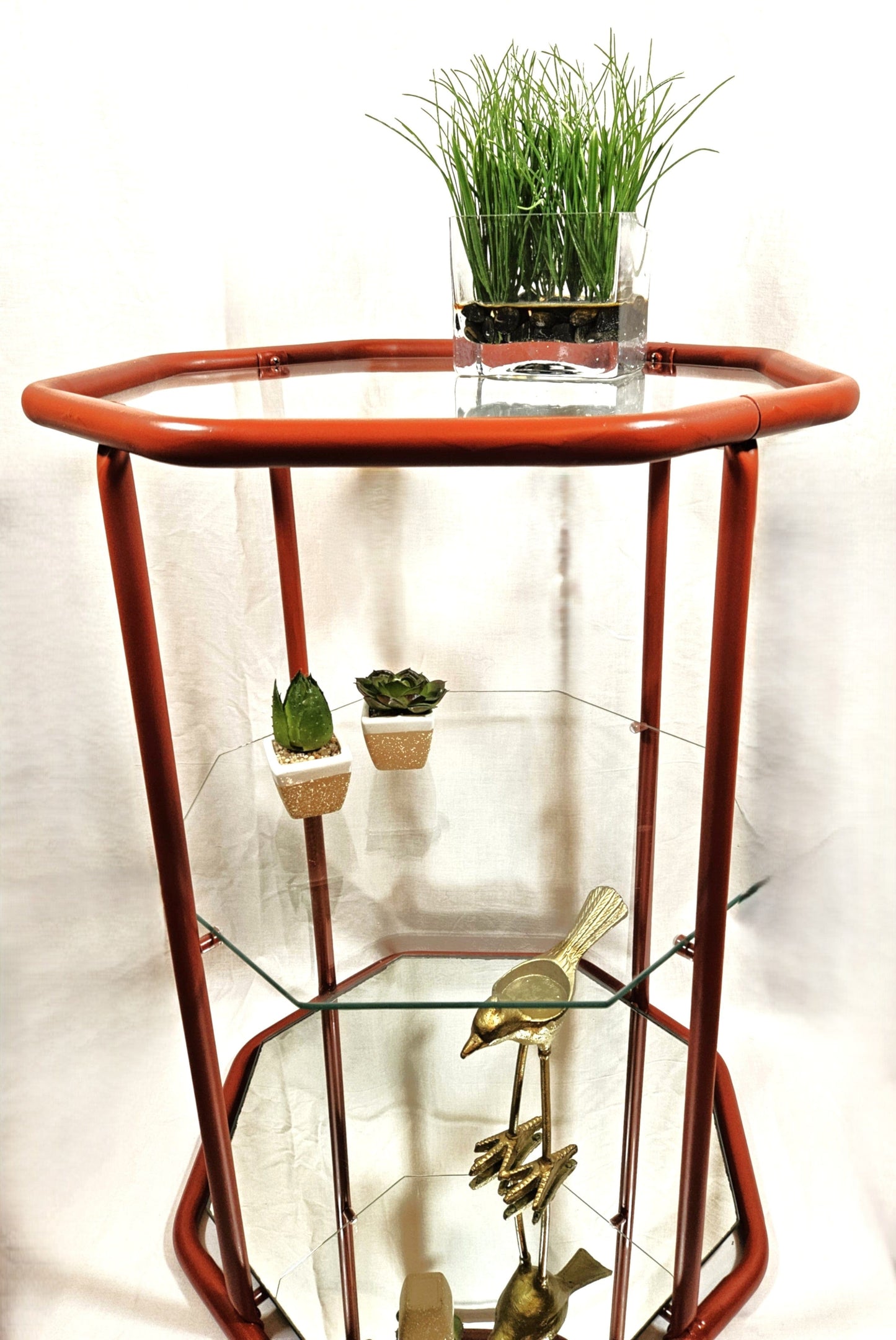 MCM Etagere Shelf Home Decor MCM Brass Glass Mirror 3 Tier Etagere