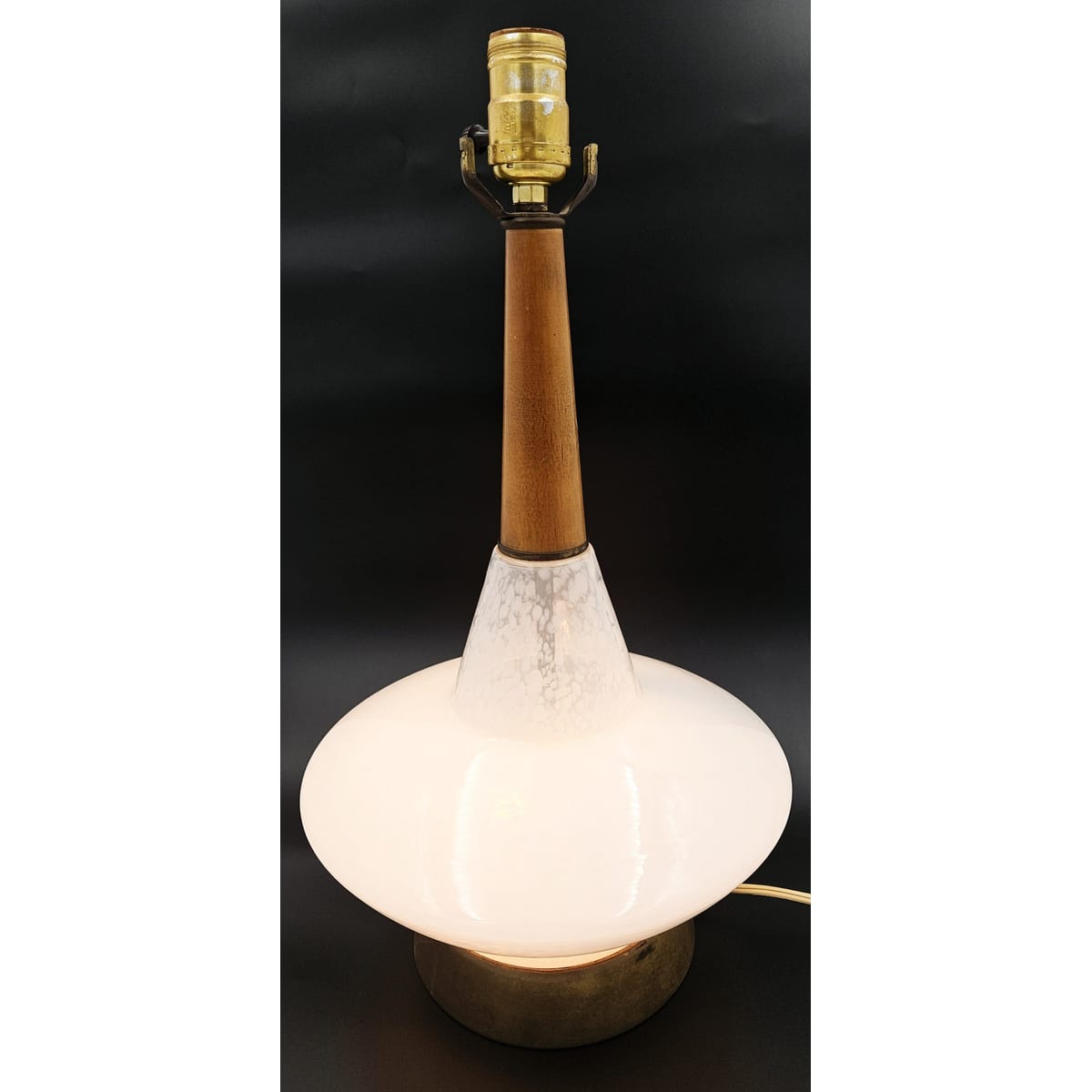 MCM Glass and Teak Lamp Lighting MCM Modernist Scandinavian Style White Blown Glass & Teak Table Lamp 50/60s