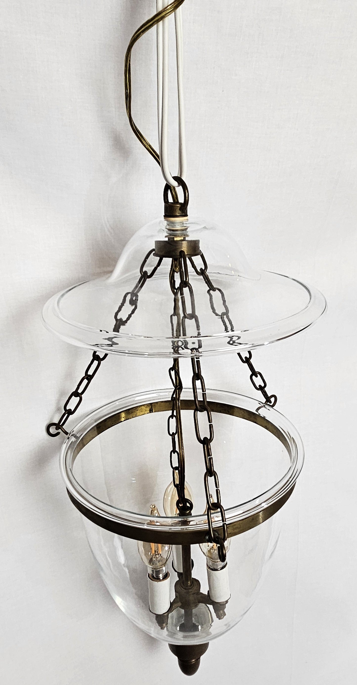 MCM Lamp Lighting MCM Cloche Glass and Brass Hanging Bell Jar Style Light