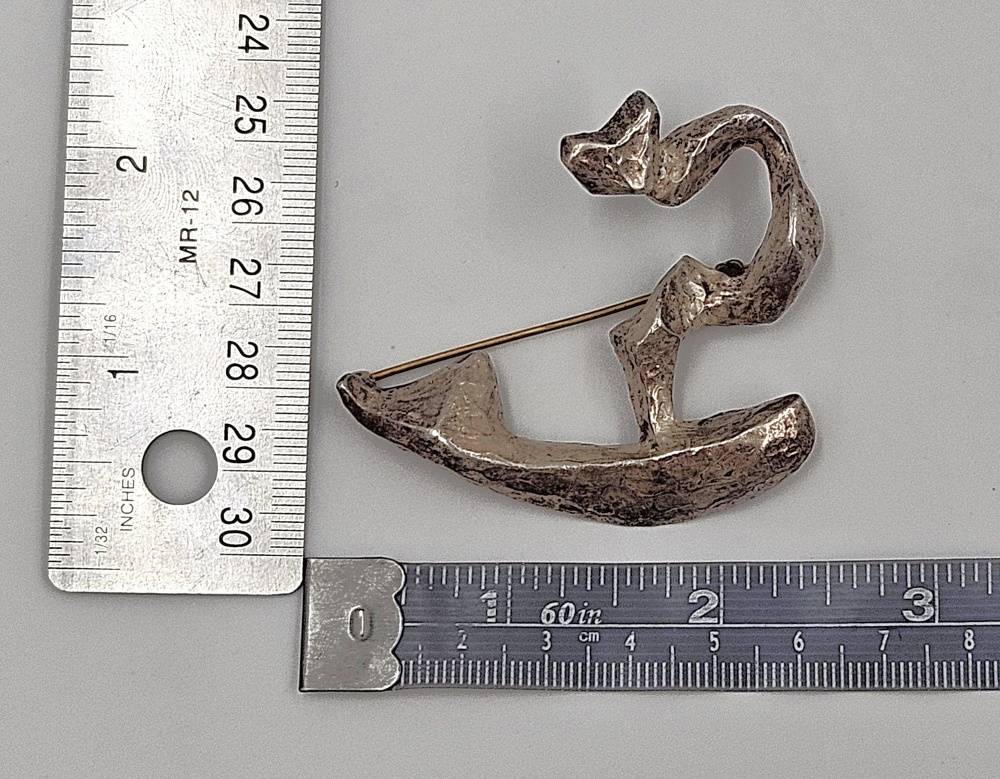 MCM Sterling Artisan Brooch Jewelry 925 Silver Abstract Modernist 3D Brooch