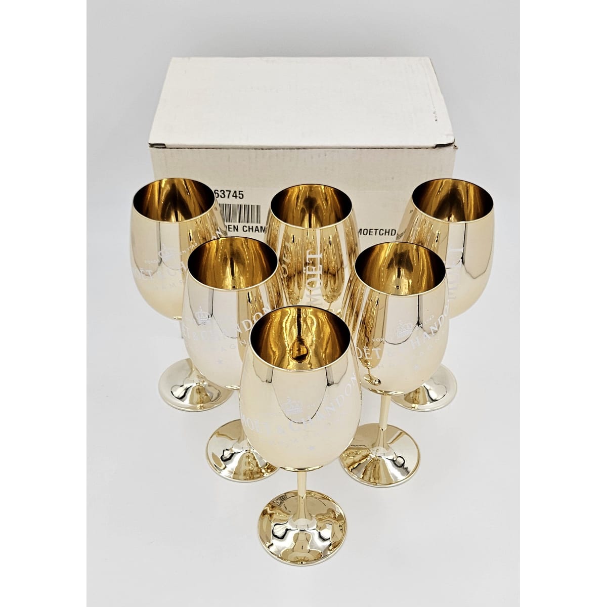Moet Chandon Barware NOS Gold Crystal Glass Moët & Chandon Wine Water Champagne Goblets IOB