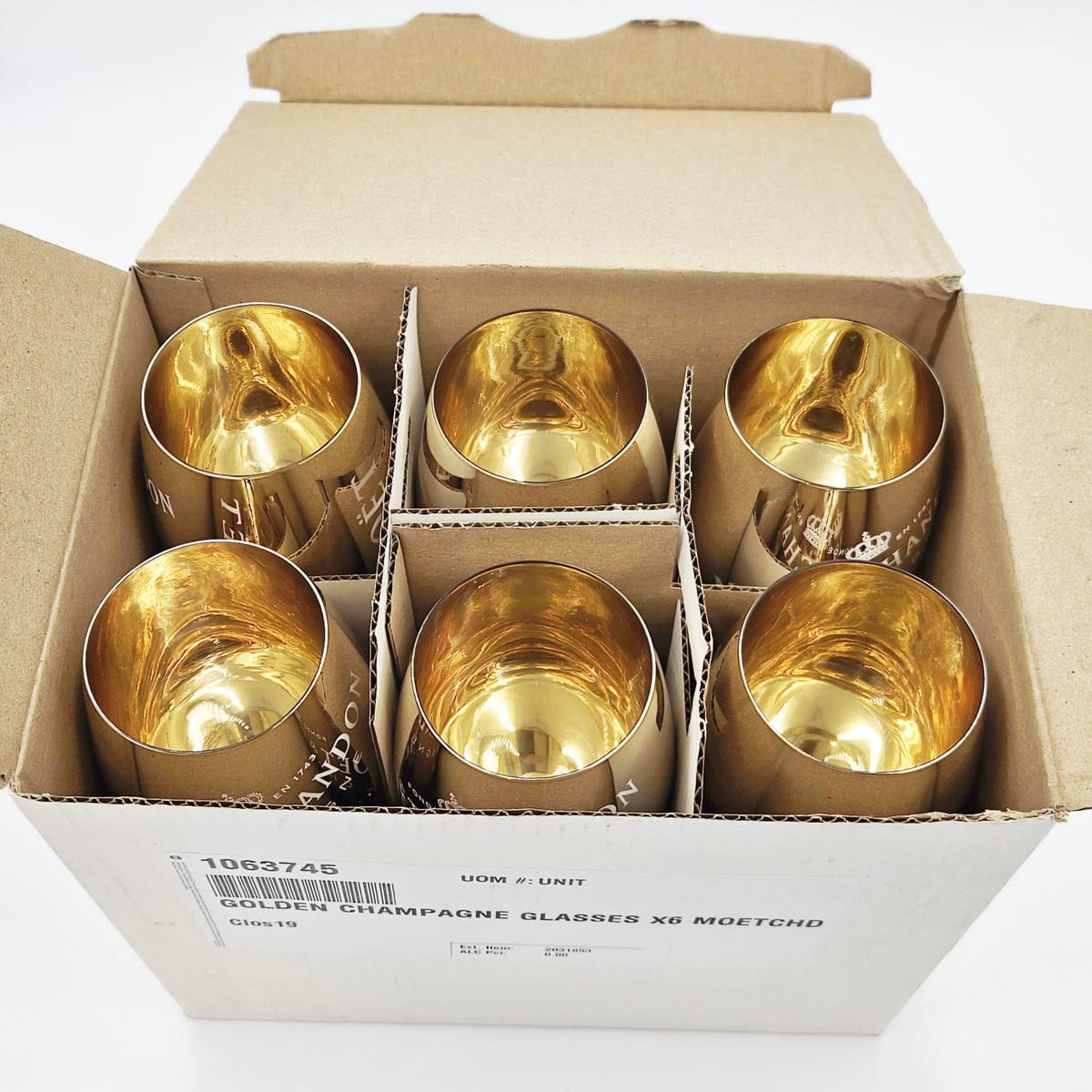 Moet Chandon Barware NOS Gold Crystal Glass Moët & Chandon Wine Water Champagne Goblets IOB