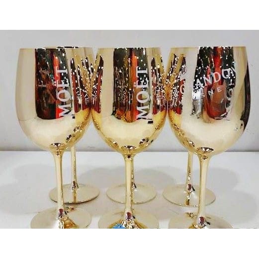 Moet Chandon Barware NOS Gold Crystal Glass Moët & Chandon Wine Water Champagne Goblets IOB