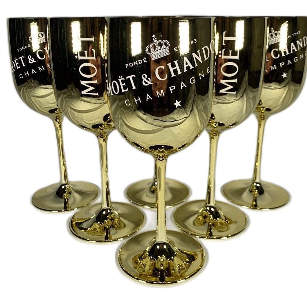 Moet Chandon Barware NOS Gold Crystal Glass Moët & Chandon Wine Water Champagne Goblets IOB