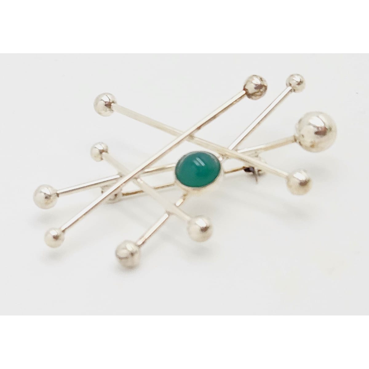 Niels Erik From Jewelry Danish Designer NE From Sterling & Chrysoprase Modernist Brooch C 1950/60s