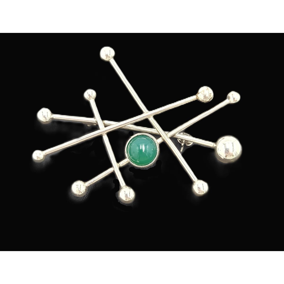 Niels Erik From Jewelry Danish Designer NE From Sterling & Chrysoprase Modernist Brooch C 1950/60s