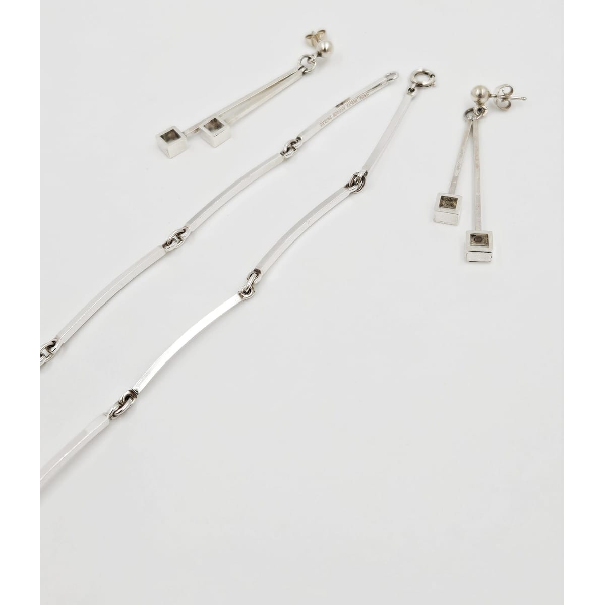 Niels Erik From Jewelry NE From Denmark Sterling Modernist Bar Link Earrings & Necklace Set 1960s