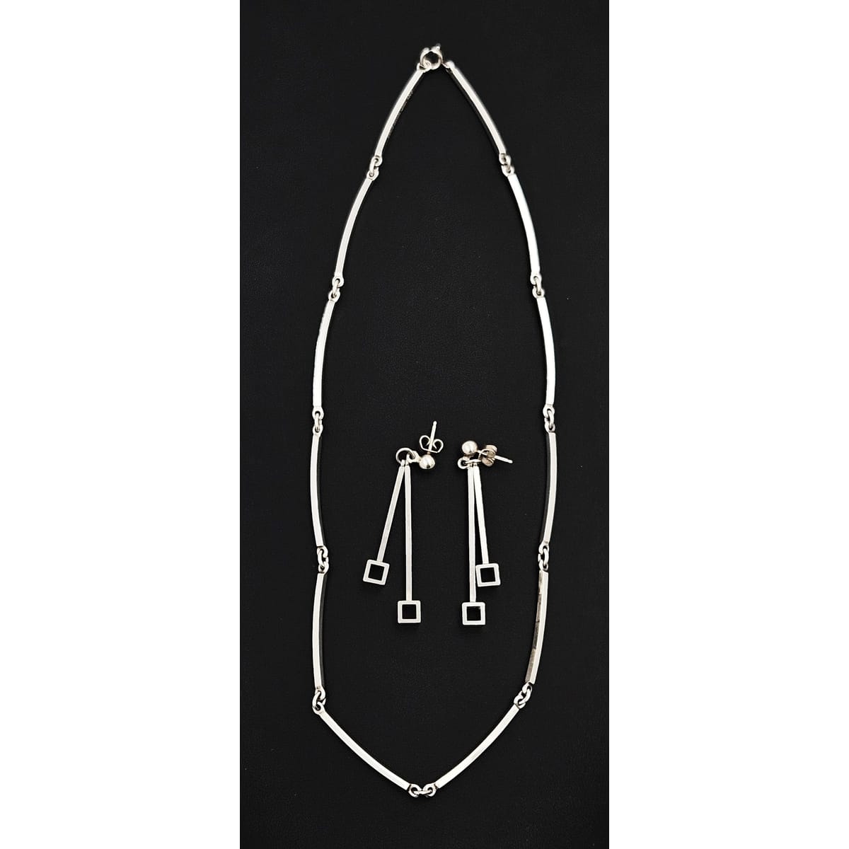 Niels Erik From Jewelry NE From Denmark Sterling Modernist Bar Link Earrings & Necklace Set 1960s
