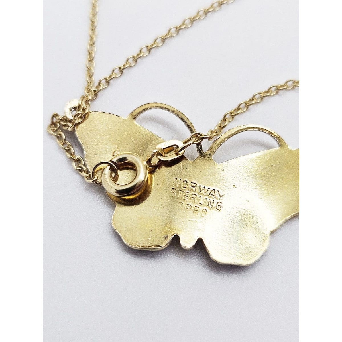 OPRO Jewelry OPRO Norway Gilt Sterling & Enamel Butterfly Pendant Necklace Circa 1950s