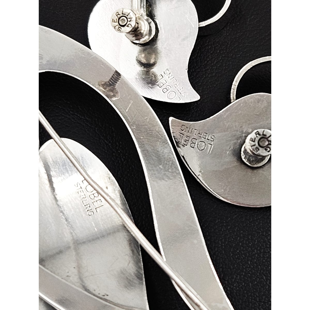 Paul Lobel Jewelry Rare NY Designer Paul Lobel Sterling Modernist Earrings & Brooch Set 1950s