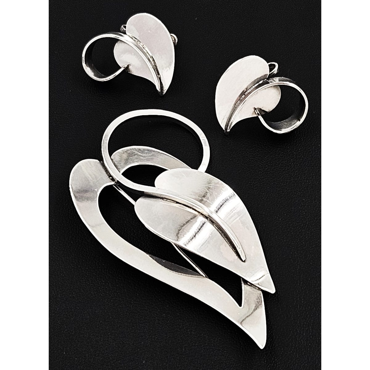 Paul Lobel Jewelry Rare NY Designer Paul Lobel Sterling Modernist Earrings & Brooch Set 1950s