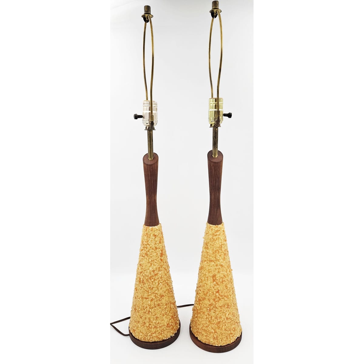 Quartite Creative Lighting Quartite Creative Raised Pebble Textured Lucite & Wood Table Lamps Circa 1960&