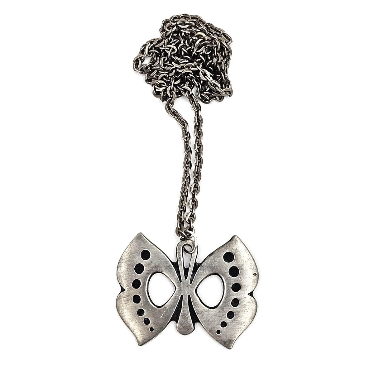 Rune Tennesmed Jewelry Rune Tennesmed XL Modernist Butterfly Pewter Pendant Necklace C. 1960&