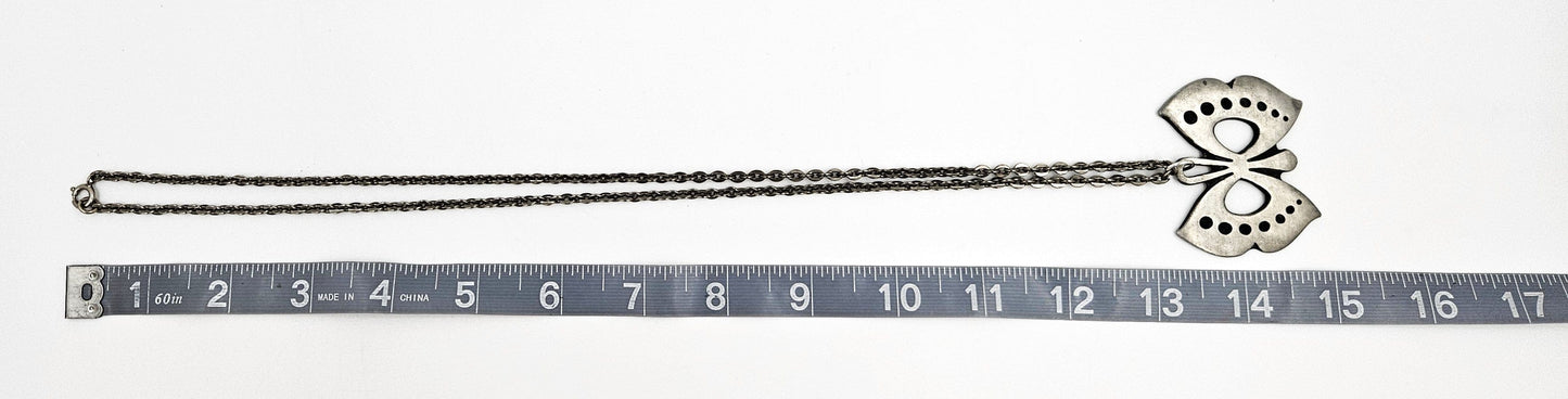 Rune Tennesmed Jewelry Rune Tennesmed XL Modernist Butterfly Pewter Pendant Necklace C. 1960's
