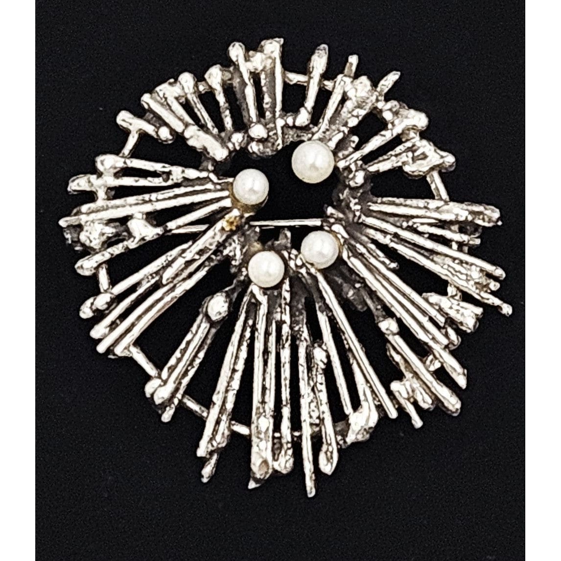 Scandinavian Silver Jewelry MCM Abstract Modernist Brutalist Sterling Silver & Pearls Scandinavian Brooch