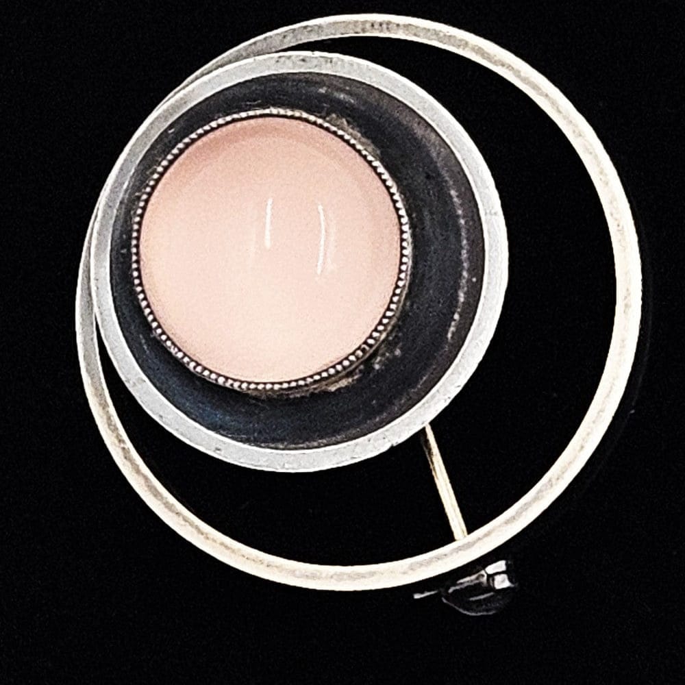 Scandinavian Silver Jewelry MCM Modernist Blackened Sterling Silver & Rose Quartz Scandinavian Brooch