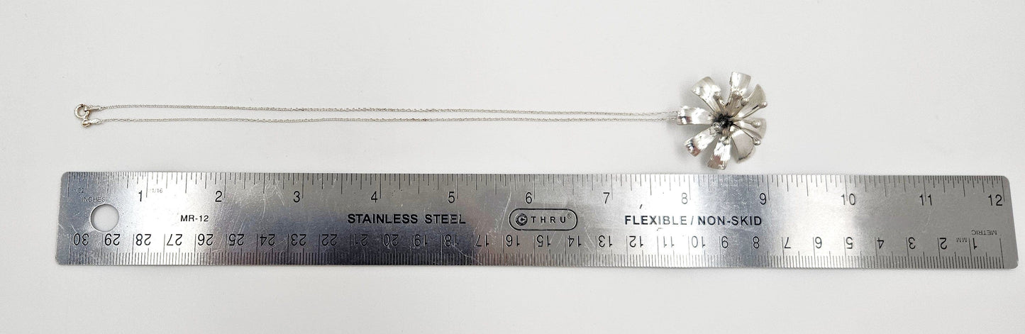 Schmidt Sterling Jewelry Sterling Abstract Modernist 3D Flower Brooch Pendant Necklace Signed Schmidt