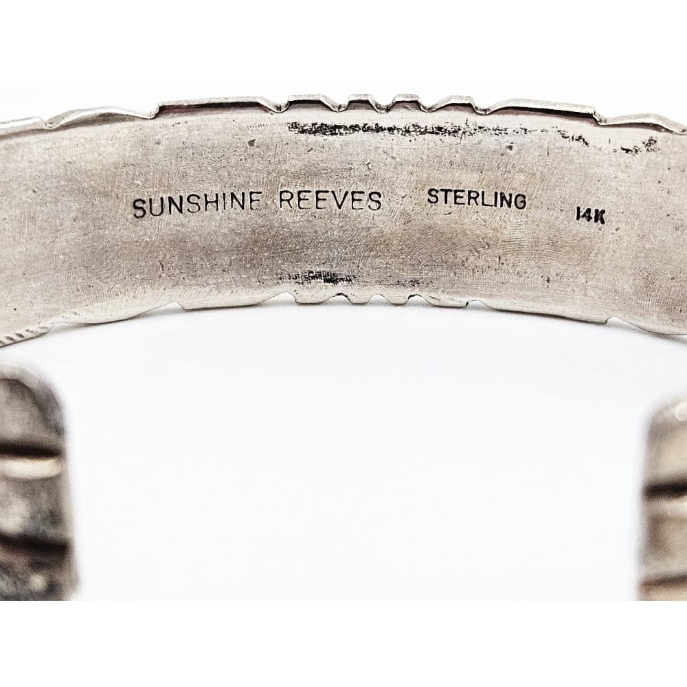 Sunshine Reeves Jewelry Rare Navajo Designer Sunshine Reeves Sterling & 14k Gold Cuff Bracelet 1990s