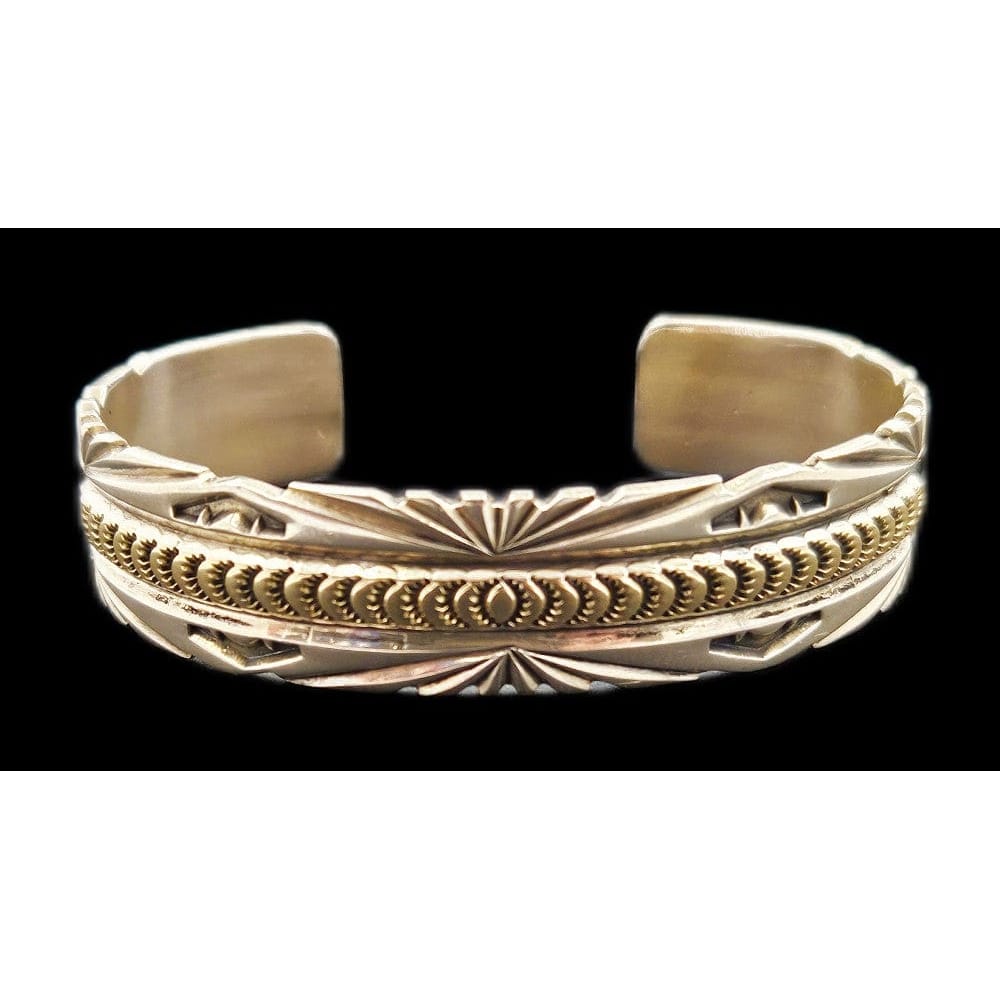 Sunshine Reeves Jewelry Rare Navajo Designer Sunshine Reeves Sterling & 14k Gold Cuff Bracelet 1990s