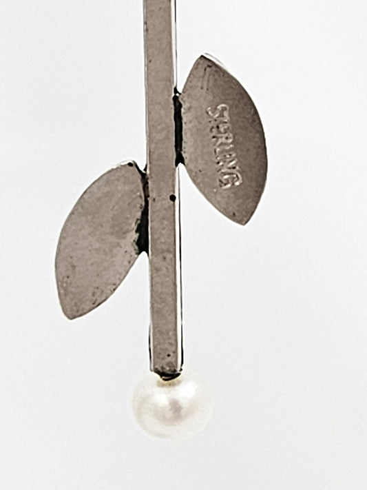 TMCMH Jewelry Artisan Signed Sterling Silver Blister Pearl Modernist Long Drop Earrings