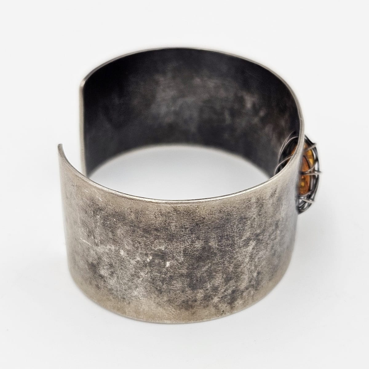 TMCMH Jewelry Sterling & Amber Artisan Signed Modernist Cuff Bracelet