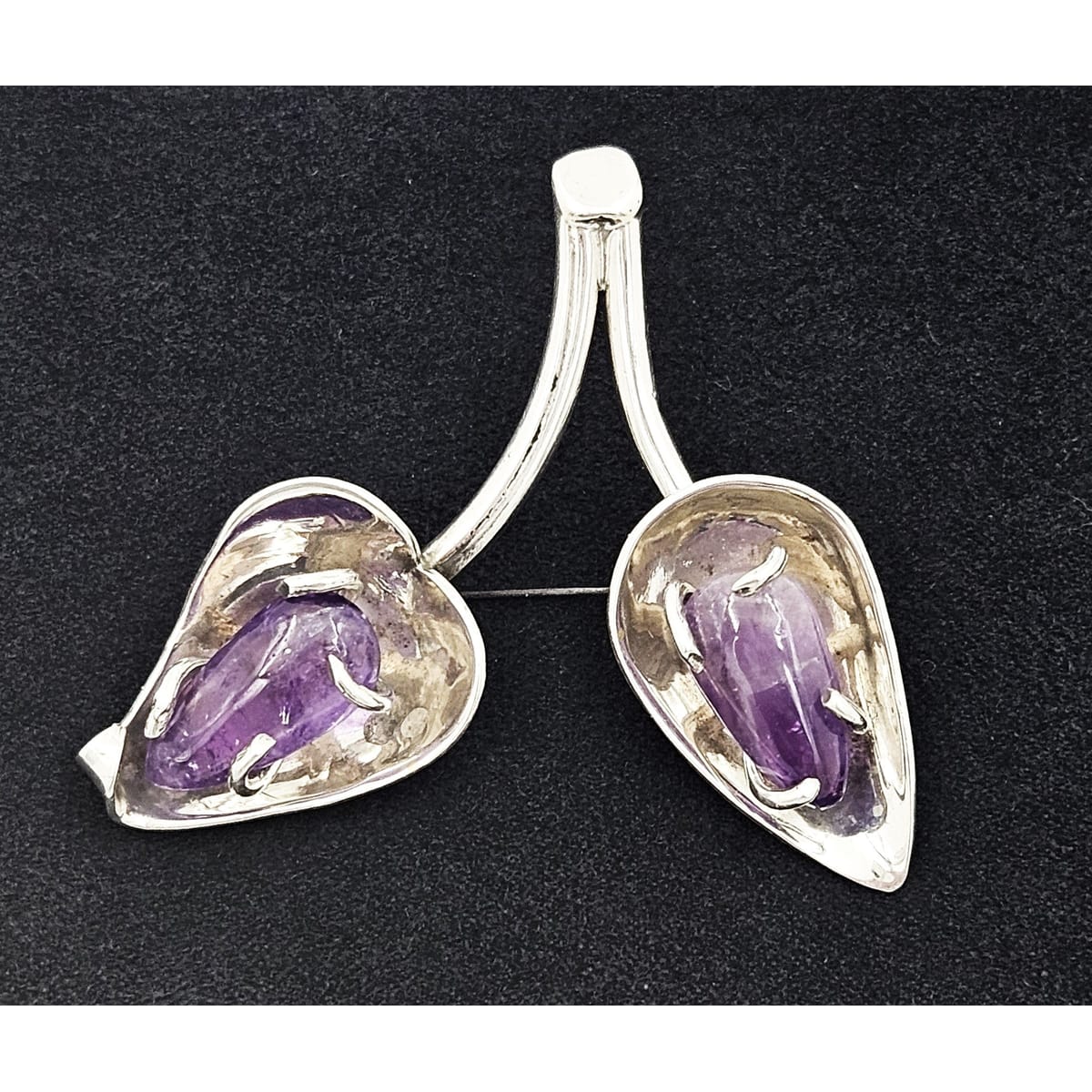 Vintage Taxco Brooch Jewelry Artisan Taxco Signed Sterling & Amethyst Flower Brooch