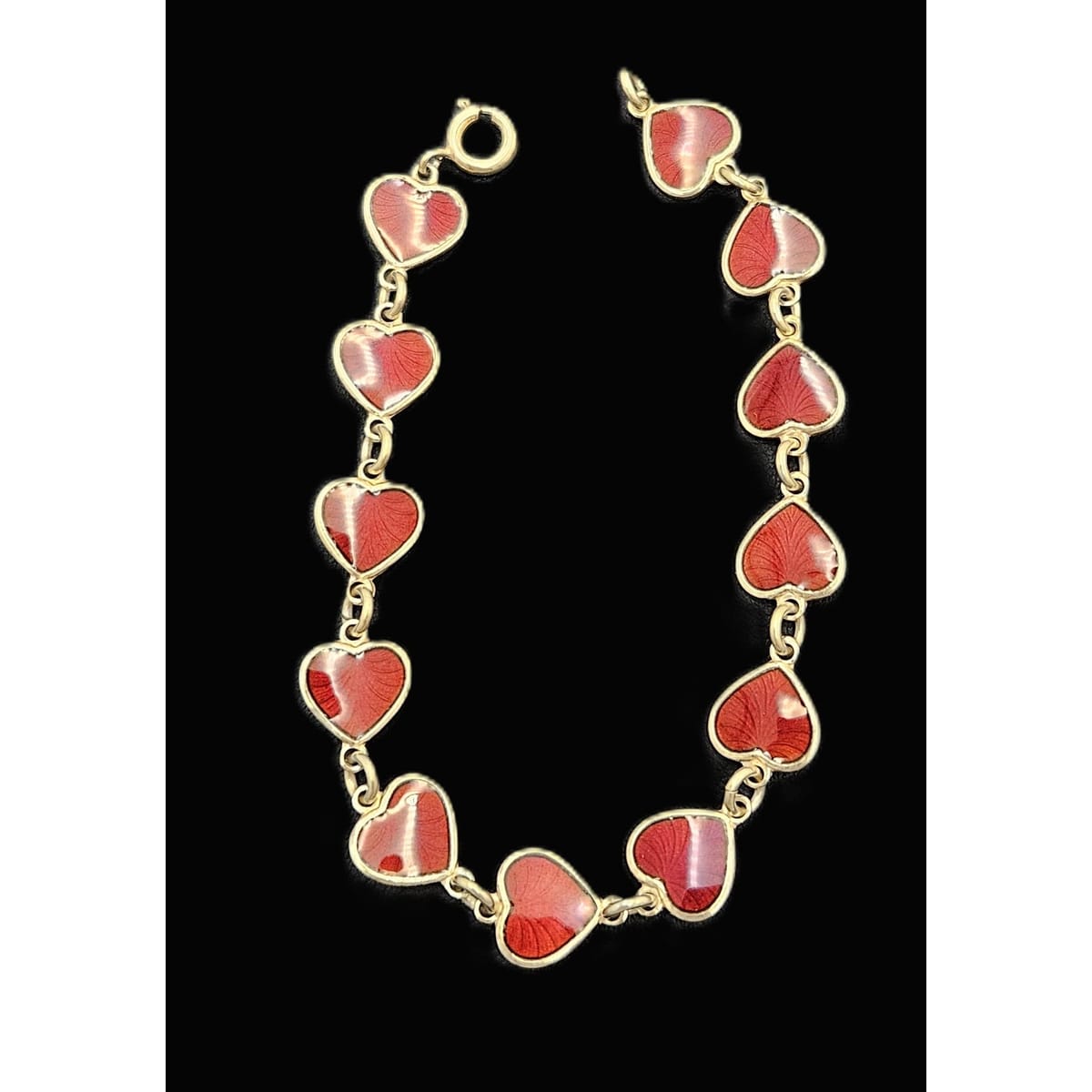 Volmer Bahner Jewelry Danish Volmer Bahner Sterling & Red Enamel Hearts Link Bracelet Circa 1940s