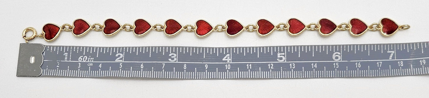 Volmer Bahner Jewelry Danish Volmer Bahner Sterling & Red Enamel Hearts Link Bracelet Circa 1940s