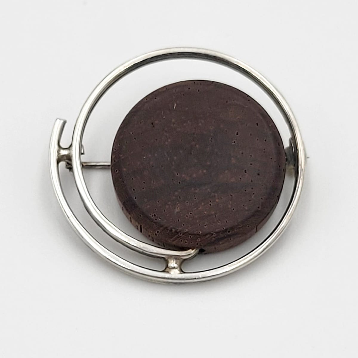 Aarikka Jewelry Paola Suhonen for Aarikka Finland Sterling & Wood Modernist Brooch Circa 1964