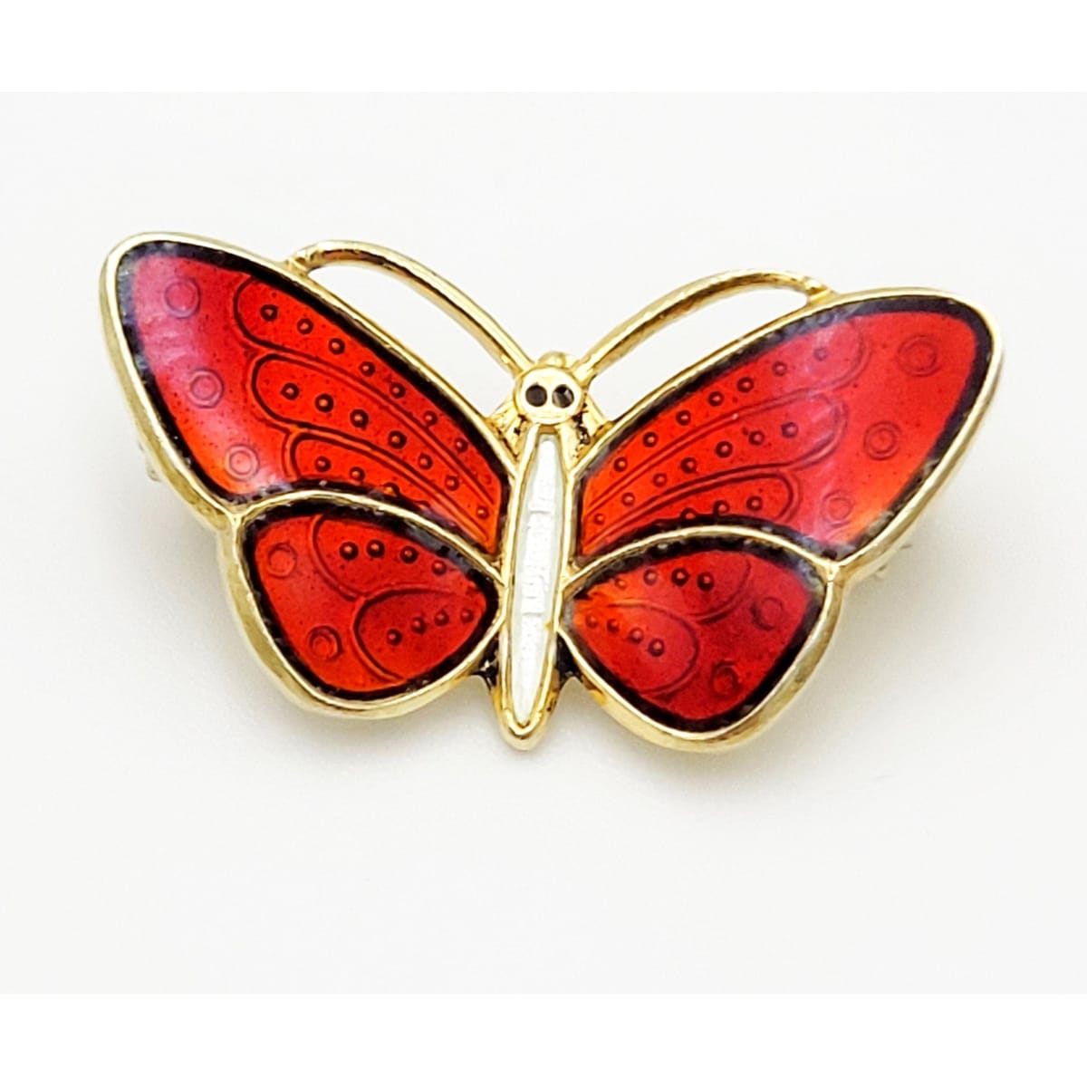 Aksel Holmsen Jewelry Aksel Holmsen Norway Sterling & Red Enamel Butterfly Brooch Pin 1940s