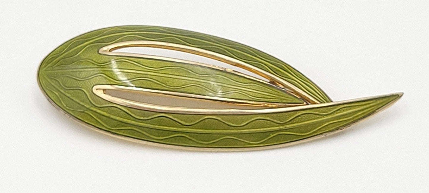 Aksel Holmsen Jewelry VNTG Gilt Sterling & Chartreuse Enamel Retro Atomic LARGE Holmsen Norway Brooch