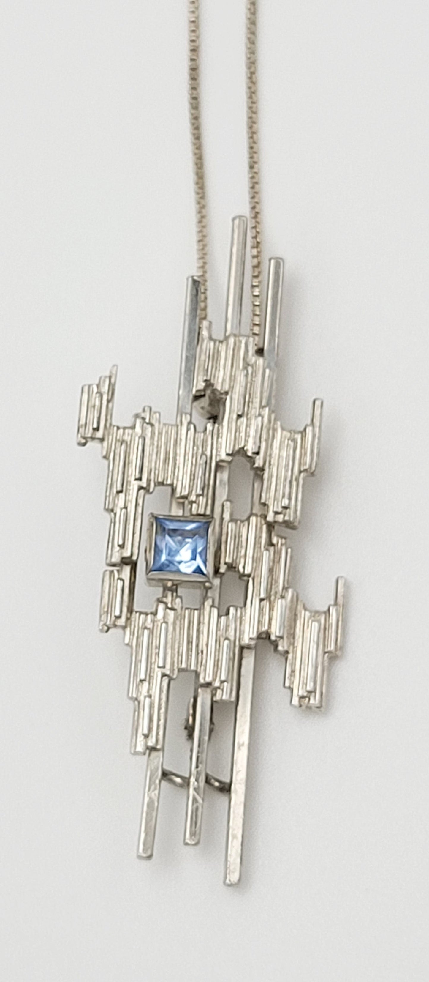 Albert Scharning Jewelry Albert Scharning Norway Sterling & Topaz Brutalist Pendant Brooch Necklace 1950s
