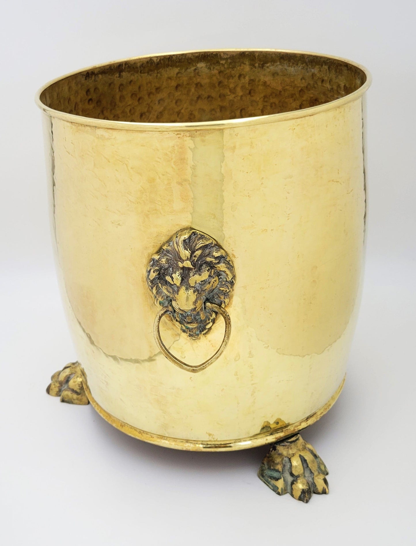 Antique Brass Planter Home Decor Early 1900's English XL Brass Lions Head Handled Paw Footed Planter Jardinière