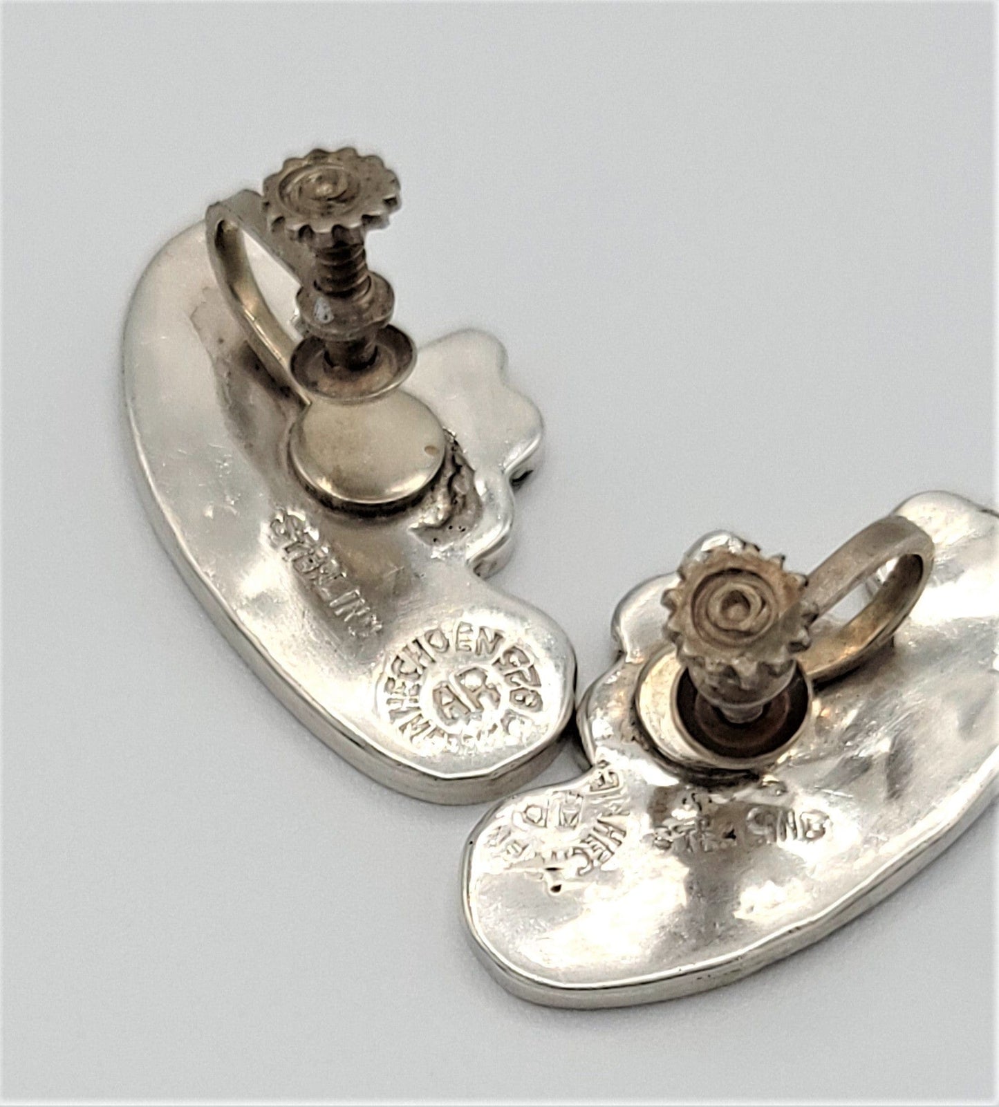 AR Taxco Jewelry Vintage Designer AR Taxco Sterling Silver Art Deco Shell Inlay Earrings Signed