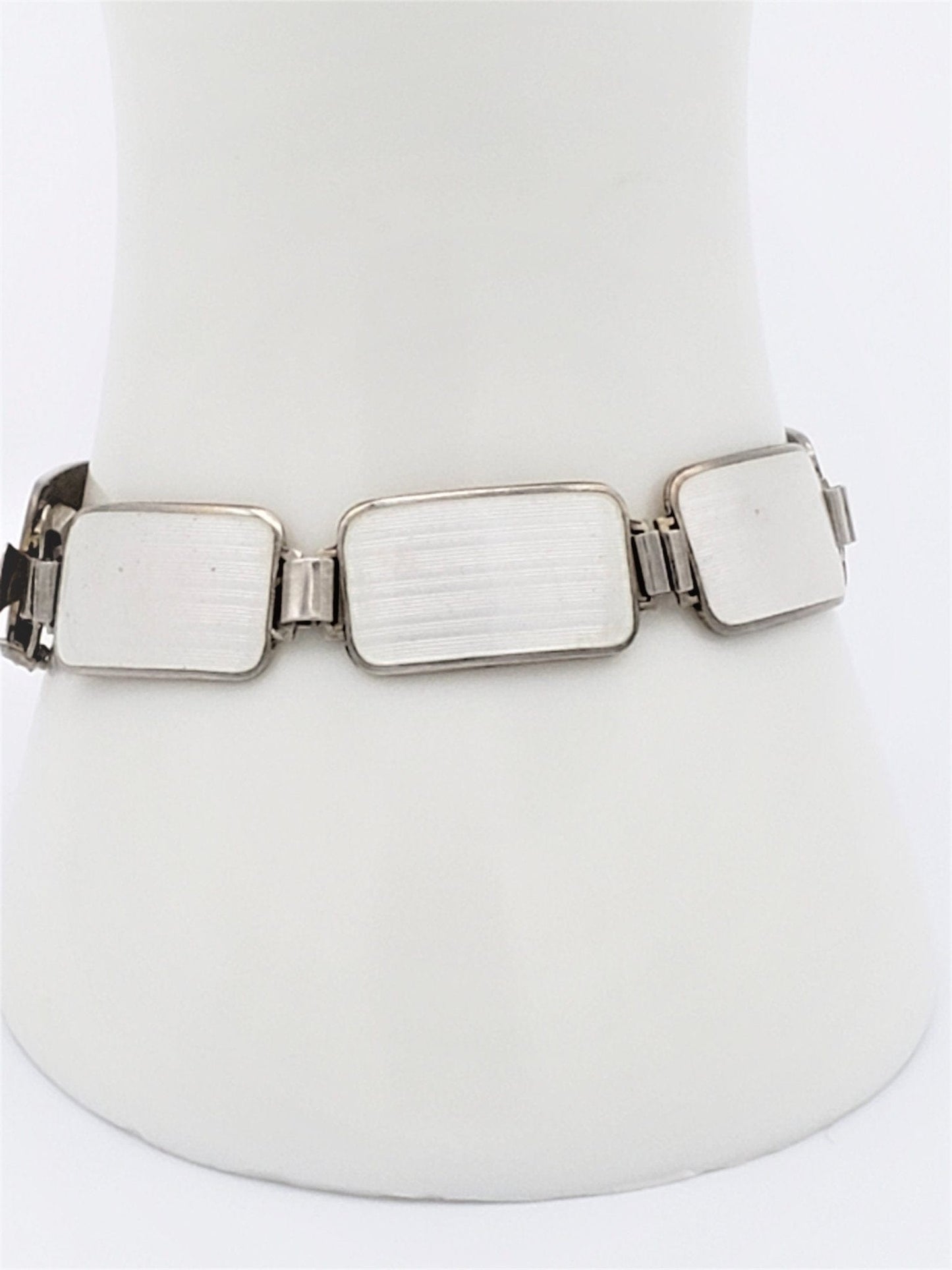 Arne Nordlie Jewelry Vintage Gilt 925 Sterling Ivory Guilloche Enamel Panel Bracelet Arne Nordlie Norway