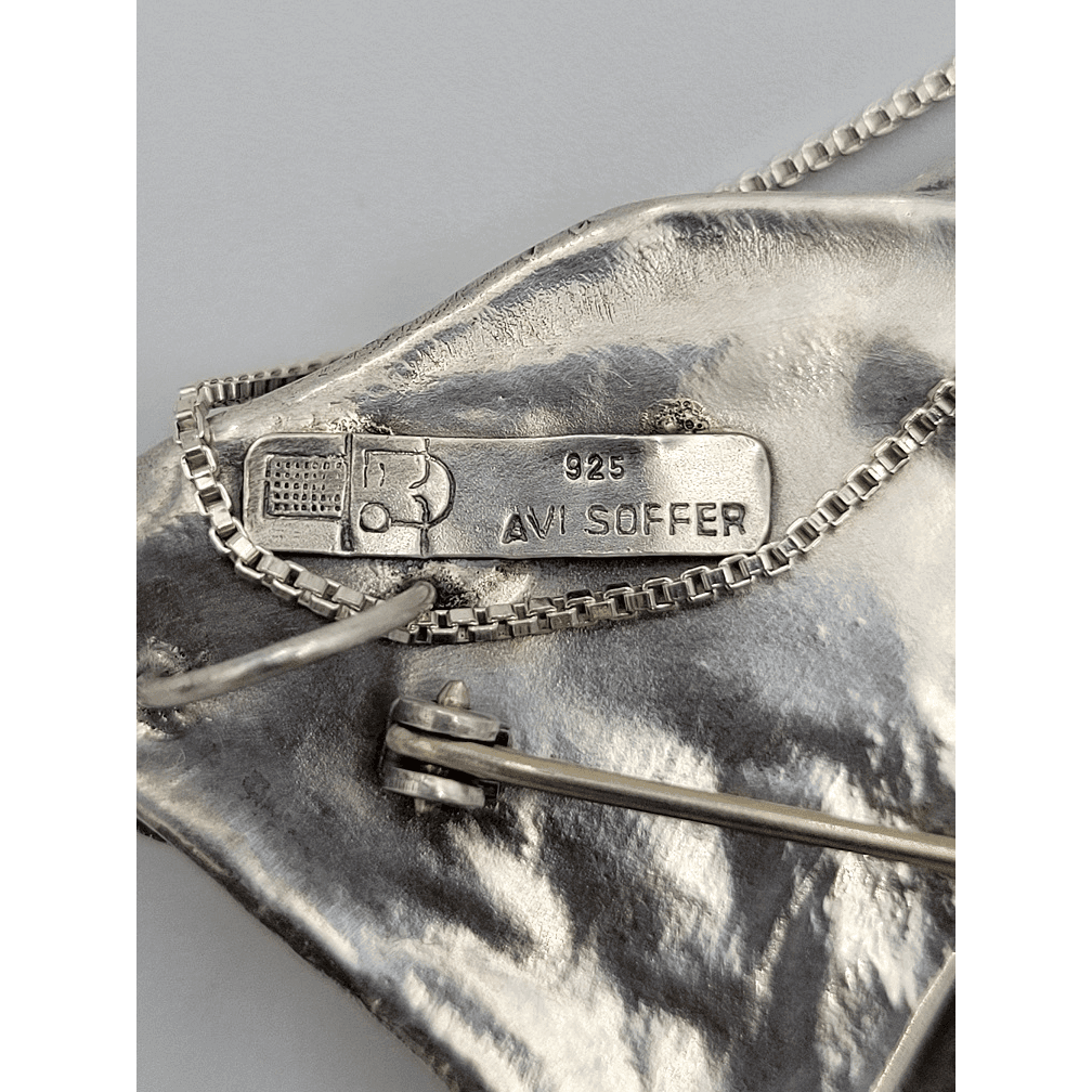 Avi Soffer Jewelry Israeli Designer Avi Soffer Sterling Silver & Druzy HUGE Pendant Necklace 1980s