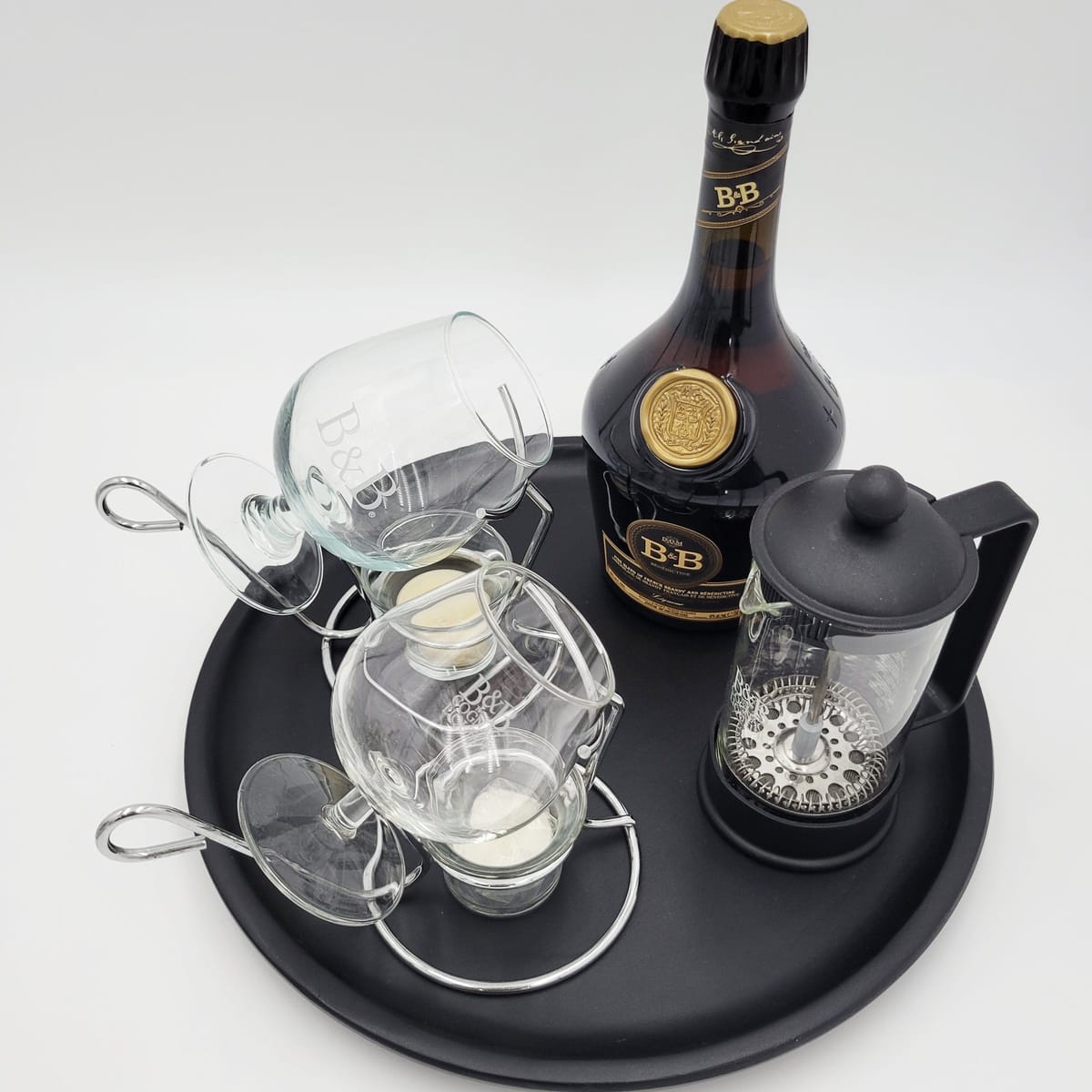 B&B Barware B&B Cognac Set with 2 Snifters on Stands w/ French Coffee Press