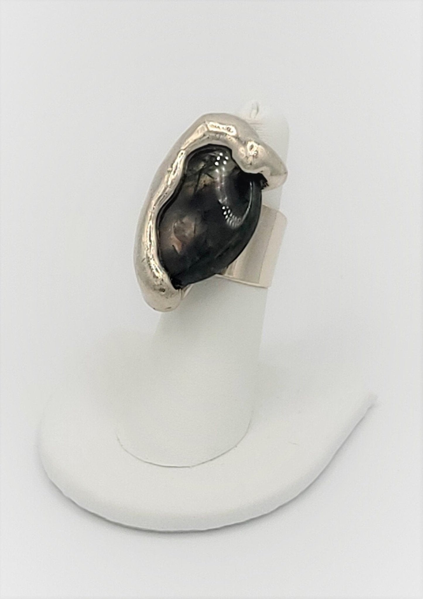 Borke Denmark Jewelry Vintage Silver & Mossy Agate Massive Abstract Lava Flow Ring Borke Denmark 1960's