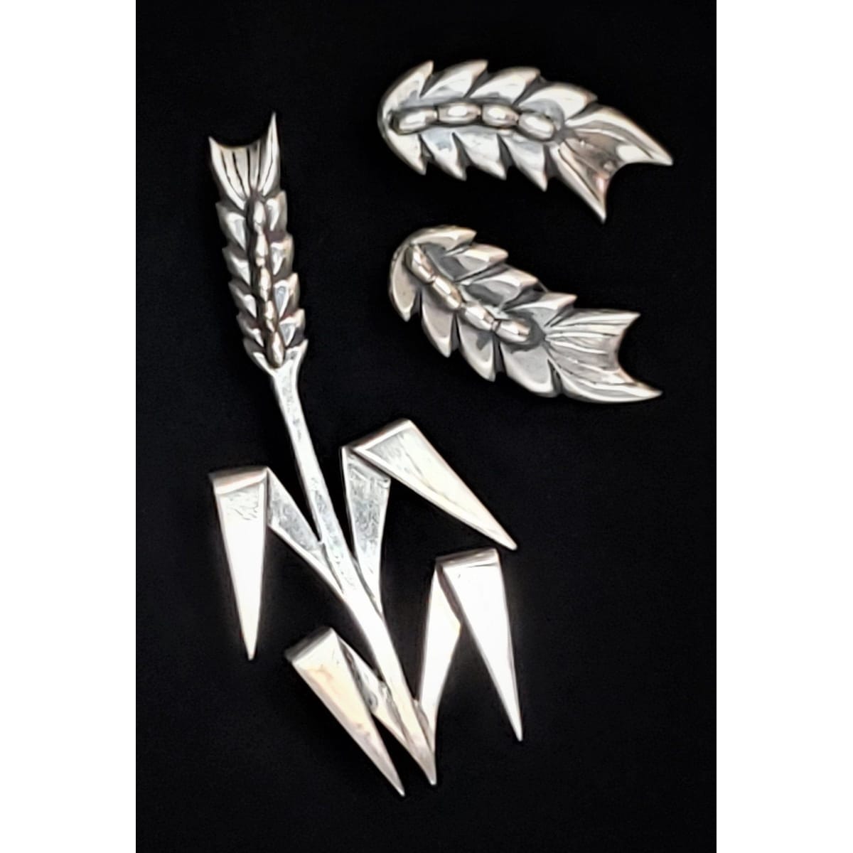 Brammer Jewelry VNTG Brammer Denmark Modernist Wheat Converter Brooch & Earring Set