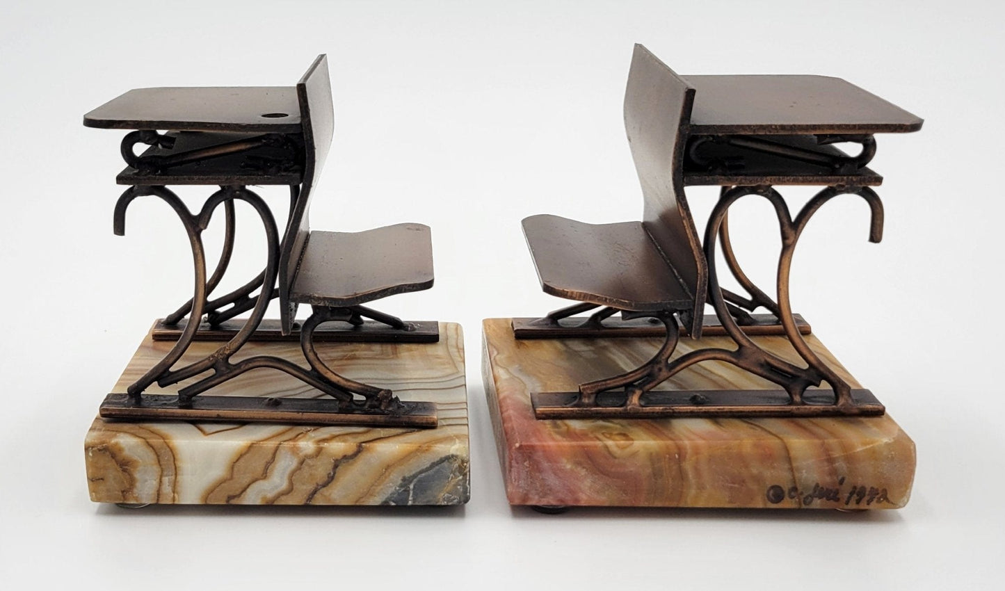 C Jere Art Vintage Designer Curtis Jere Brass Copper Old School Desks Bookends Circa 1972