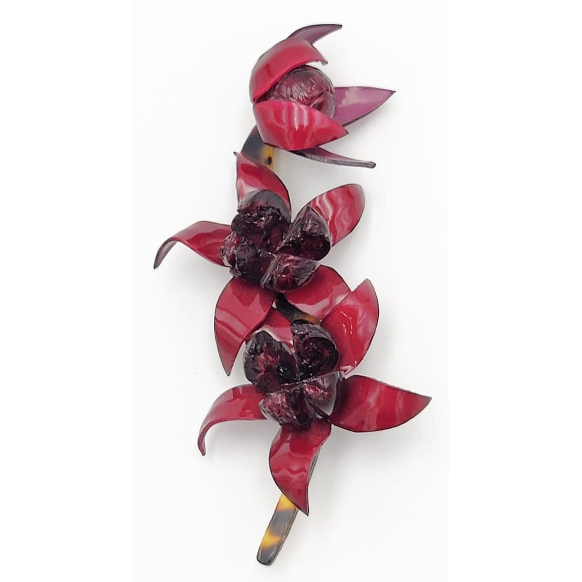 Cilea Paris Jewelry French Ciléa Paris Massive Tortoise & Burgundy Lucite Orchid Flower Brooch 1990s
