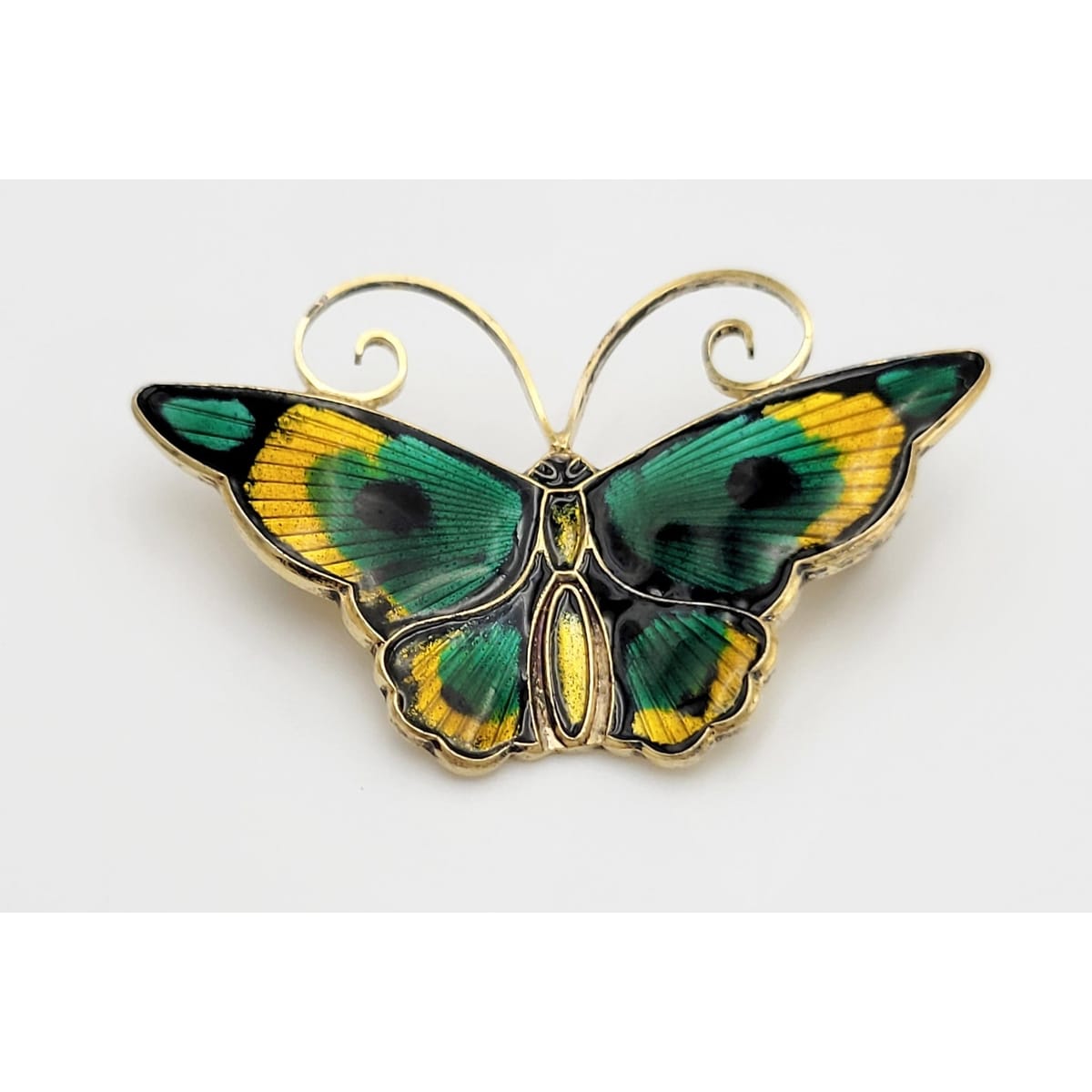 David Andersen Jewelry David Andersen Norway Sterling & Guilloche Enamel Butterfly Brooch 1940s
