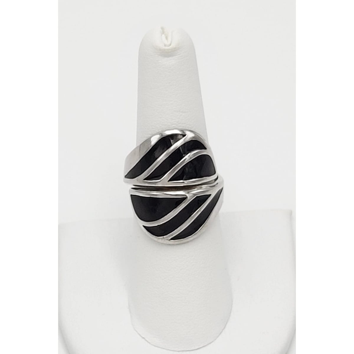 David Andersen Jewelry Norwegian David Andersen Sterling & Black Enamel Double Wrap Ring 1940/50s