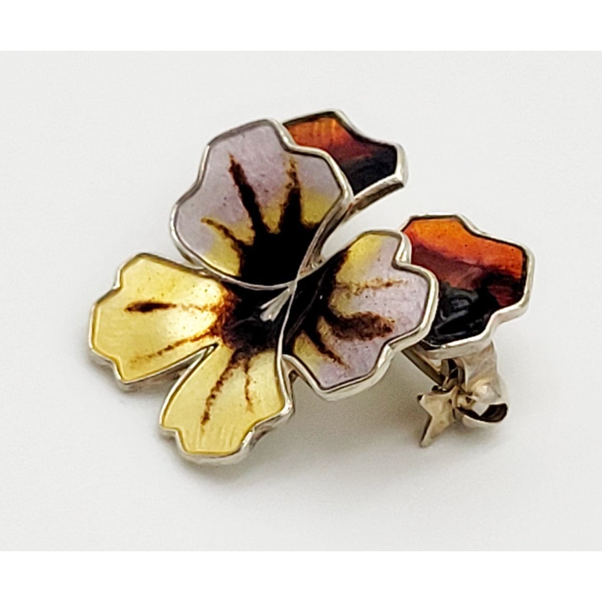 David Andersen Jewelry Norwegian David Andersen Sterling & Enamel Pansy Flower Brooch Pendant 1940s