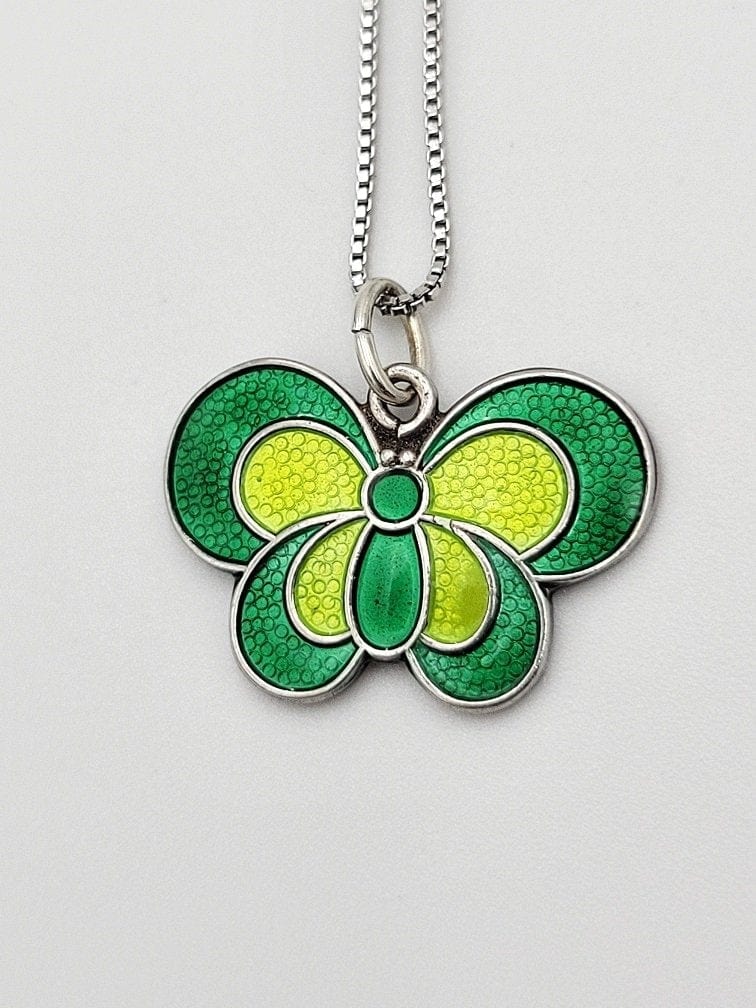 David Andersen Jewelry Norwegian Designer Andersen Sterling + Enamel Modernist Butterfly Necklace
