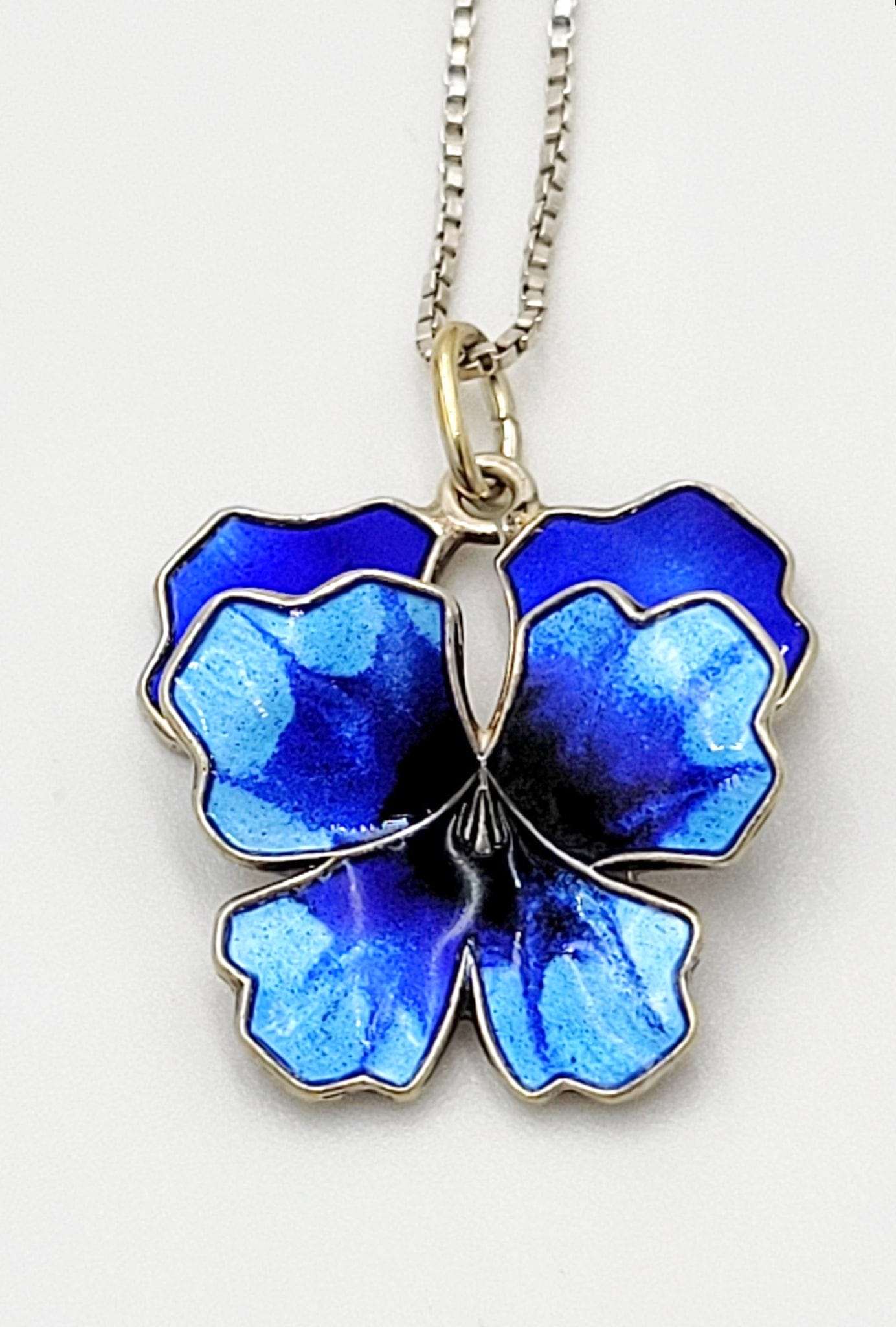 David Andersen Jewelry Norwegian Designer David Andersen Sterling Enamel 3D Pansy Necklace 1950's