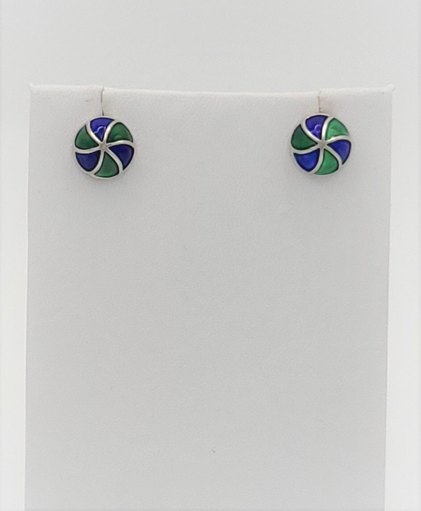 Vintage David Andersen Norway 925S Blue/Green Enamel Modernist Striped Earrings - Trendy MCM Home