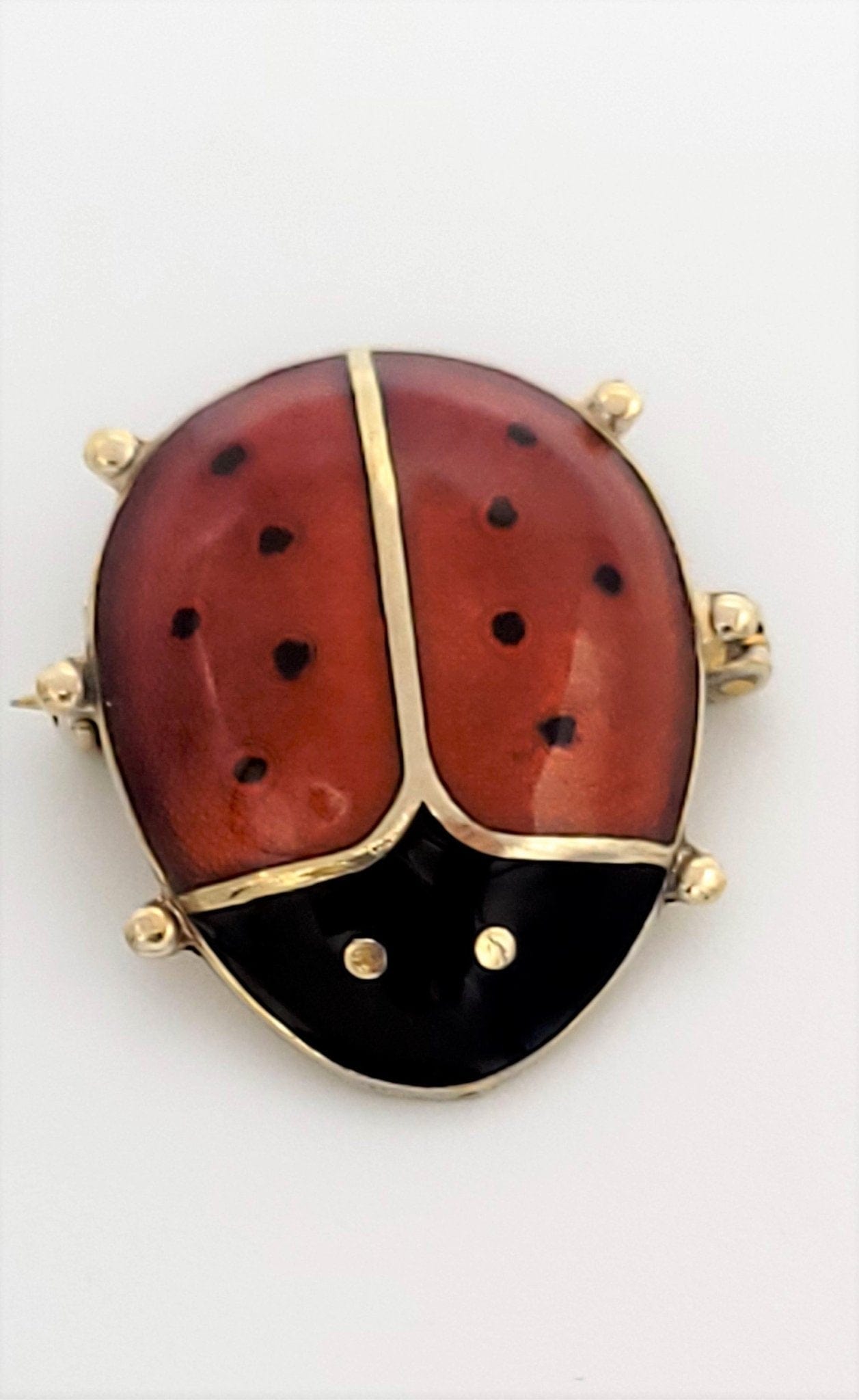 Vintage David Andersen Norway Gilt 925 Sterling Silver & Guilloche Enamel Ladybug Brooch-Pin-Pendant Circa 1950s - Trendy MCM Home